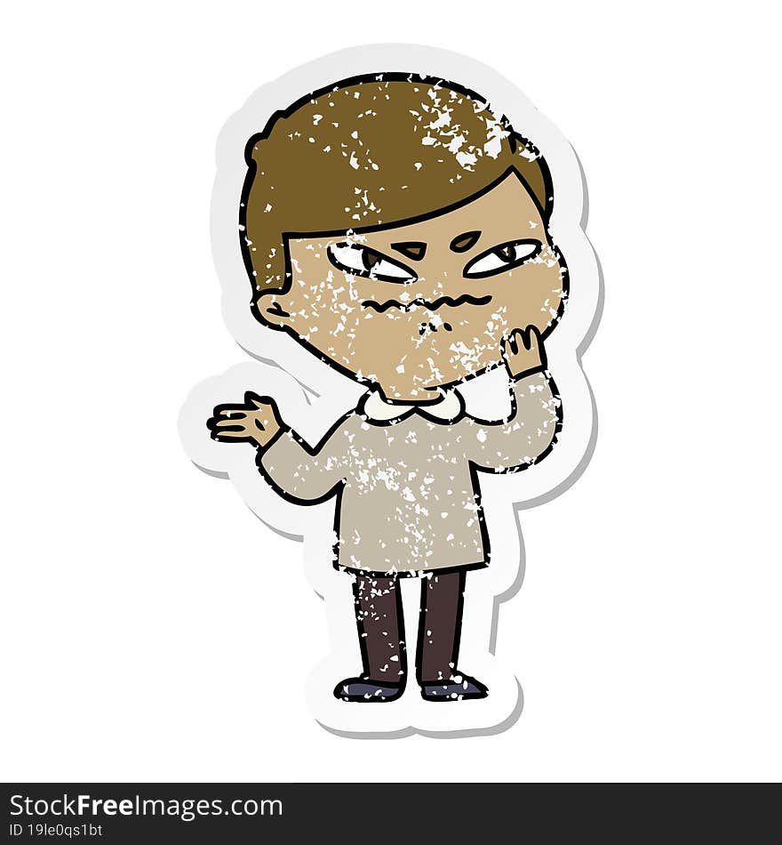 distressed sticker of a cartoon angry man