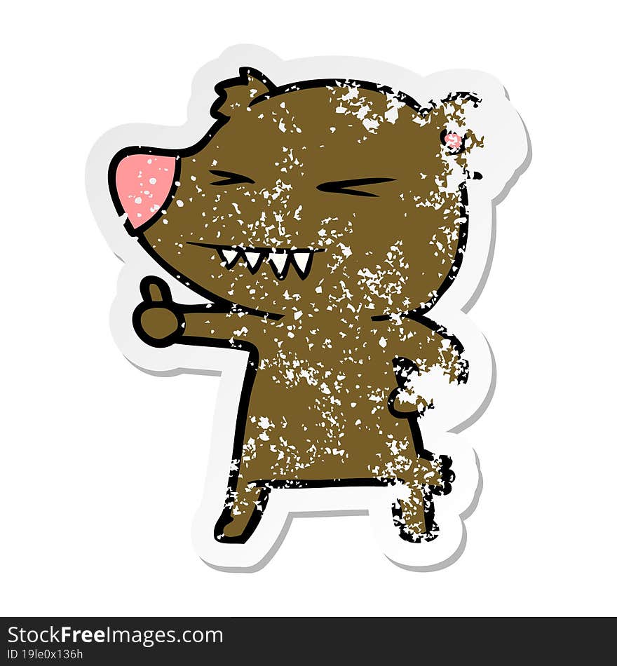 distressed sticker of a cartoon bear giving thumbs up