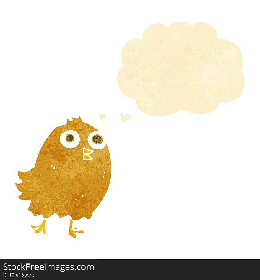 cartoon happy bird with thought bubble