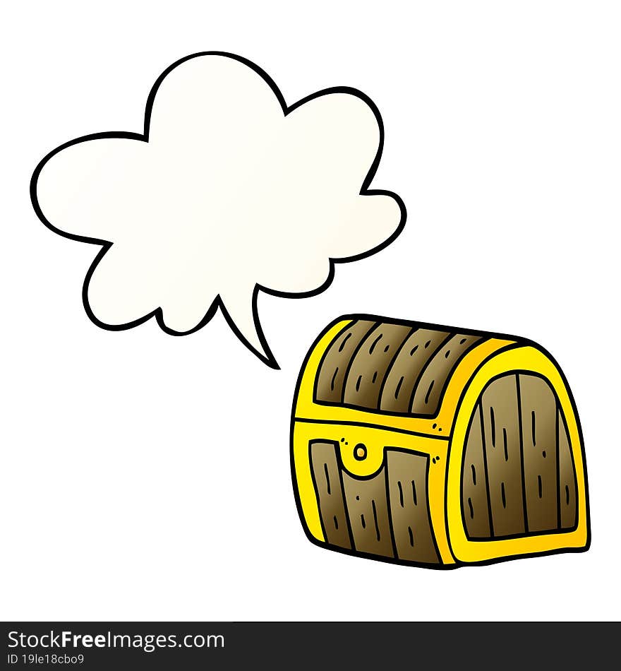 cartoon treasure chest and speech bubble in smooth gradient style