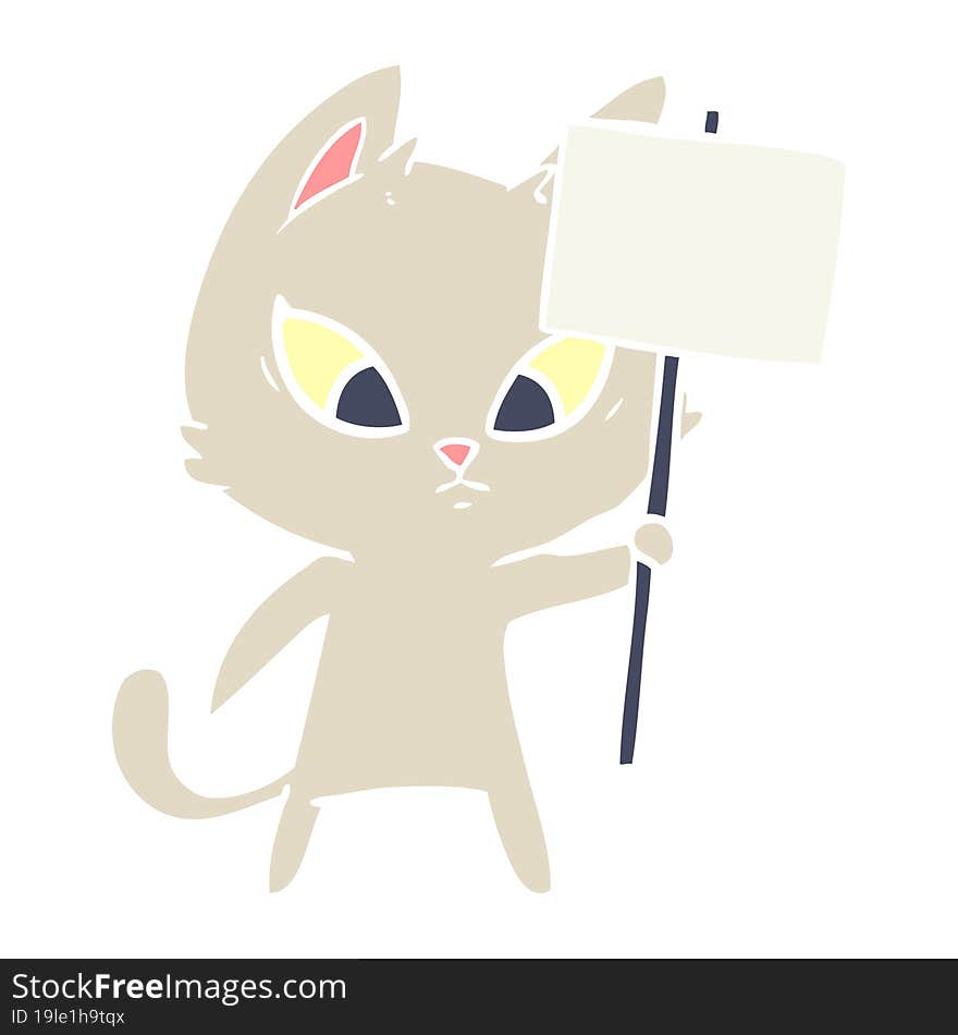 confused flat color style cartoon cat with protest sign