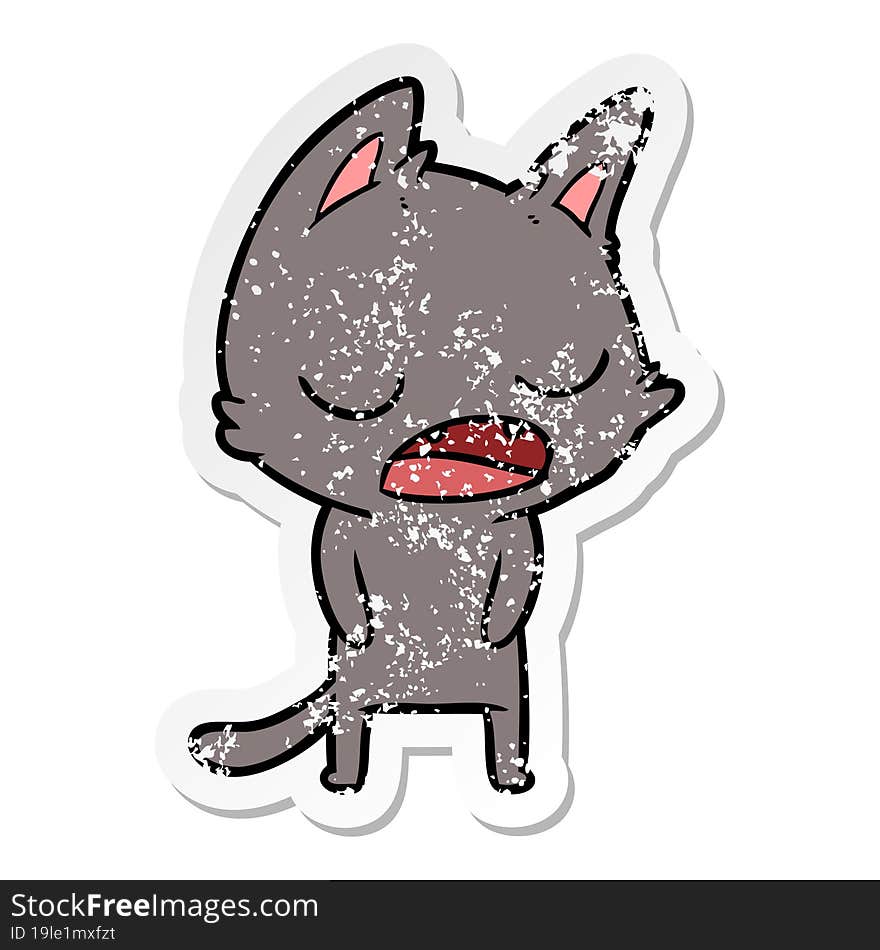 distressed sticker of a talking cat cartoon