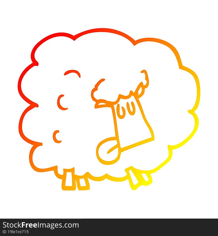 warm gradient line drawing of a cartoon funny sheep