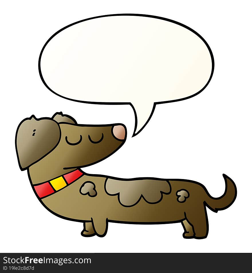 cartoon dog and speech bubble in smooth gradient style