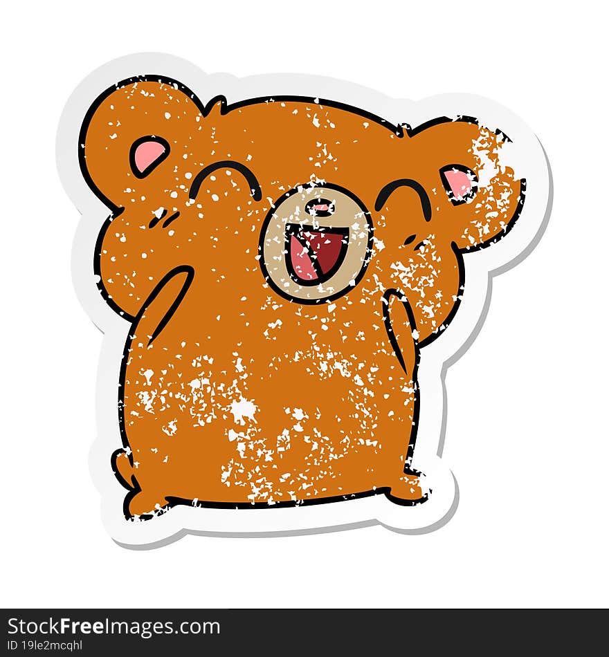 distressed sticker cartoon illustration kawaii cute teddy bear. distressed sticker cartoon illustration kawaii cute teddy bear