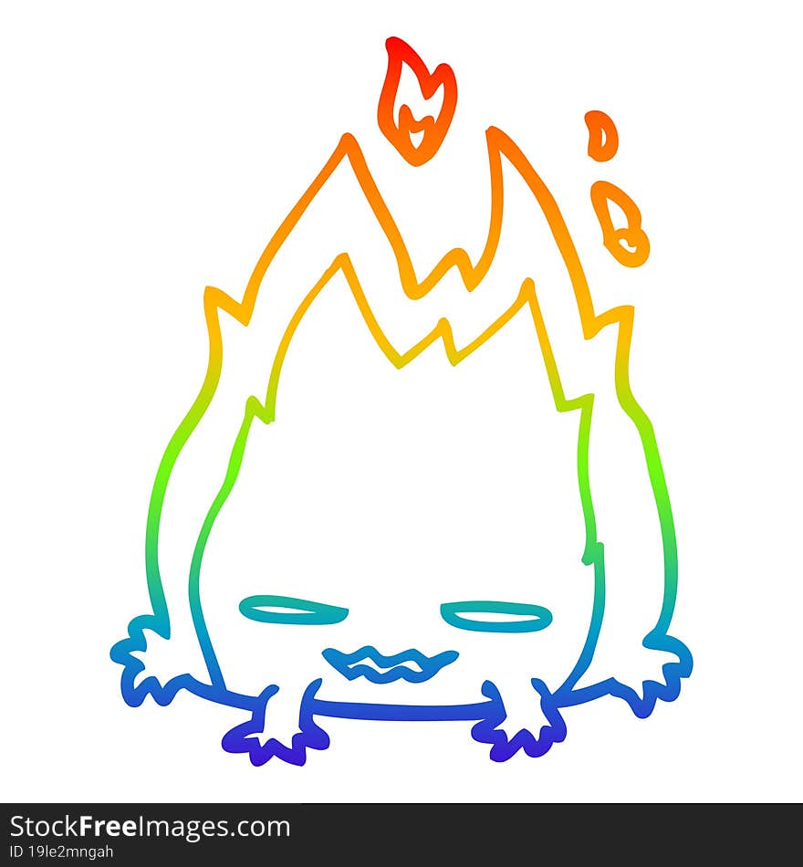 rainbow gradient line drawing of a cartoon fire demon