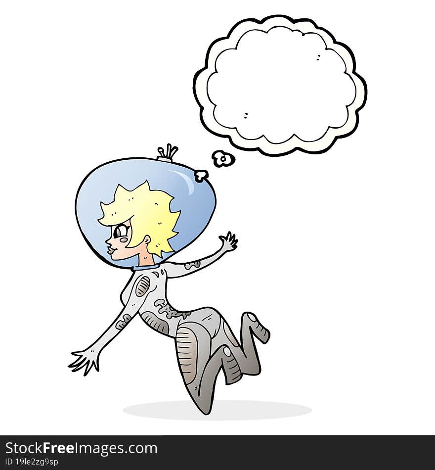 Cartoon Space Woman With Thought Bubble