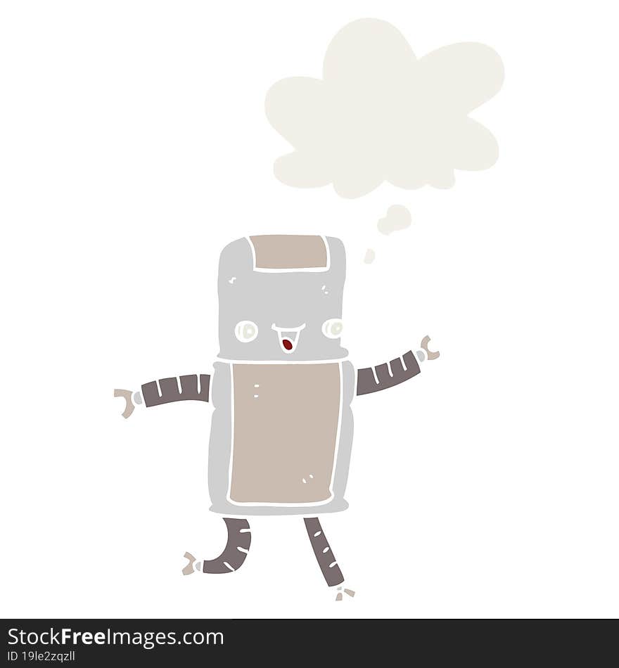 cartoon robot and thought bubble in retro style