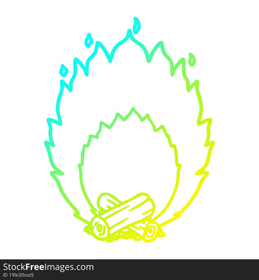 cold gradient line drawing cartoon blazing camp fire