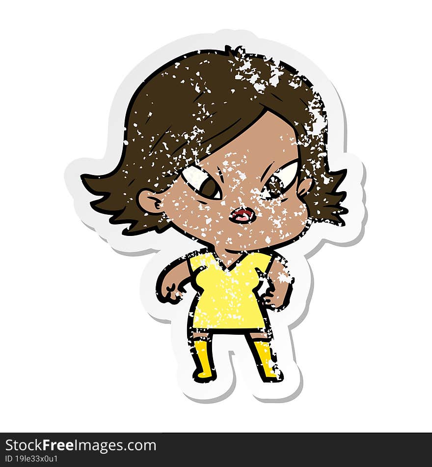 distressed sticker of a cartoon stressed woman