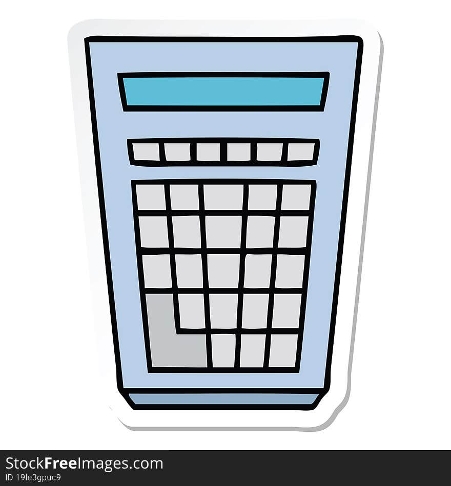 sticker of a quirky hand drawn cartoon calculator