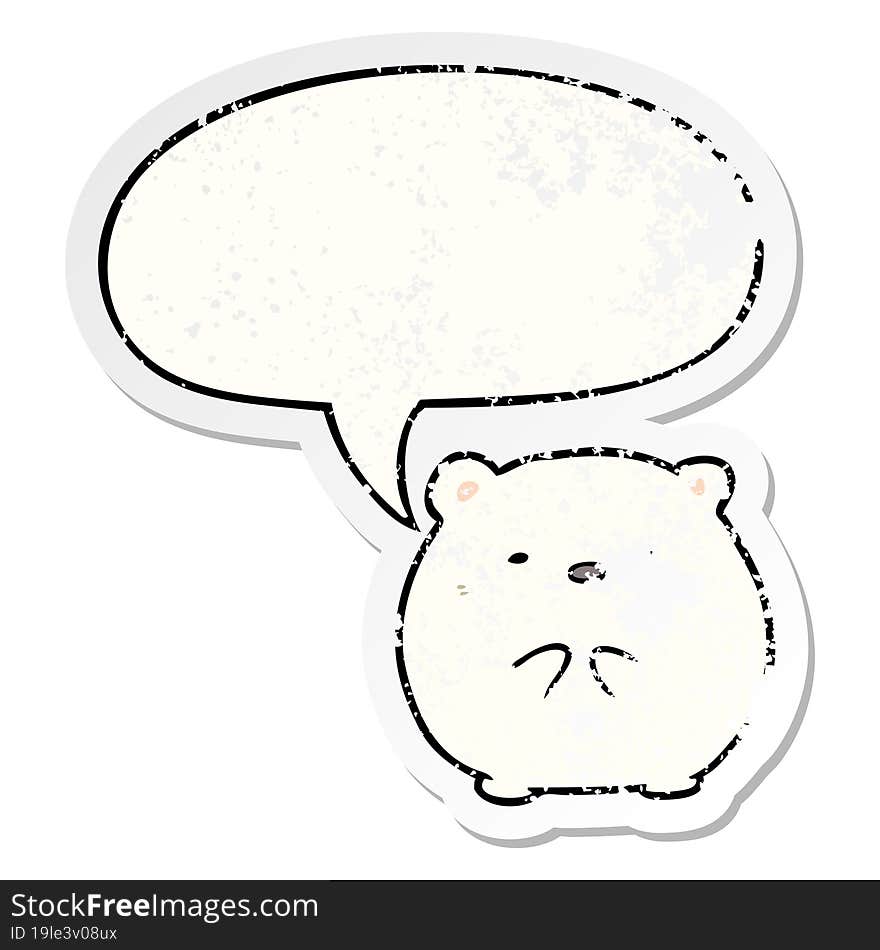 cute cartoon polar bear and speech bubble distressed sticker