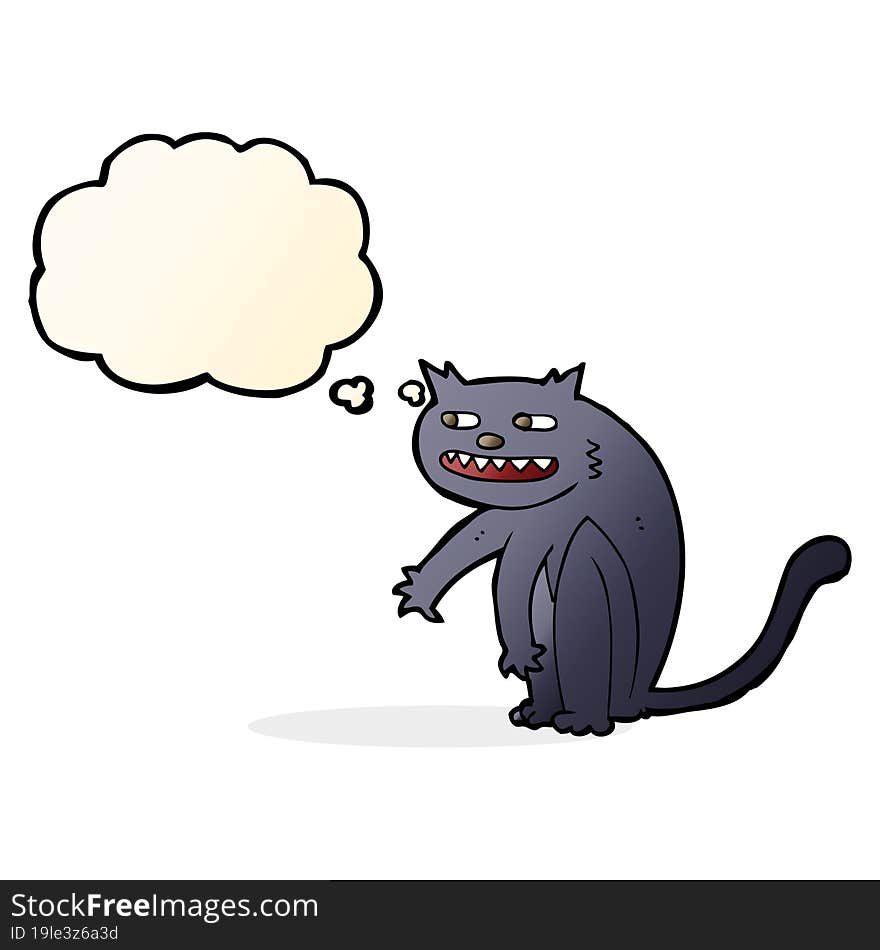 cartoon black cat with thought bubble