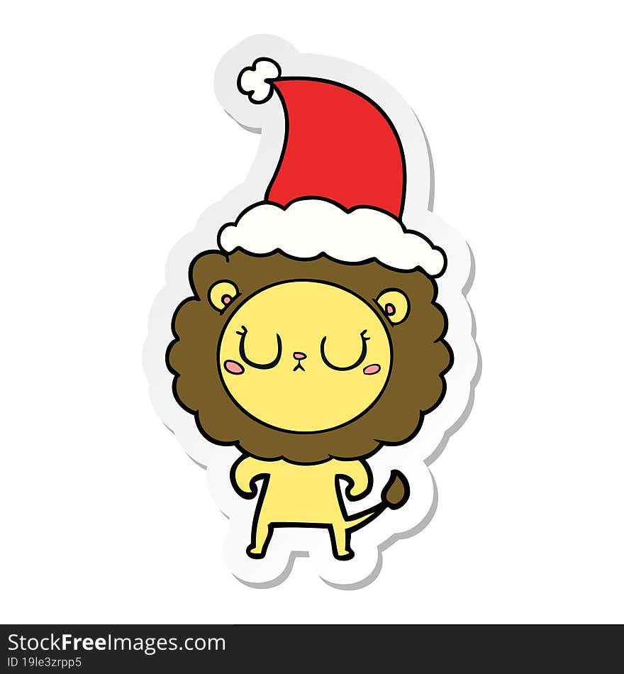 hand drawn sticker cartoon of a lion wearing santa hat