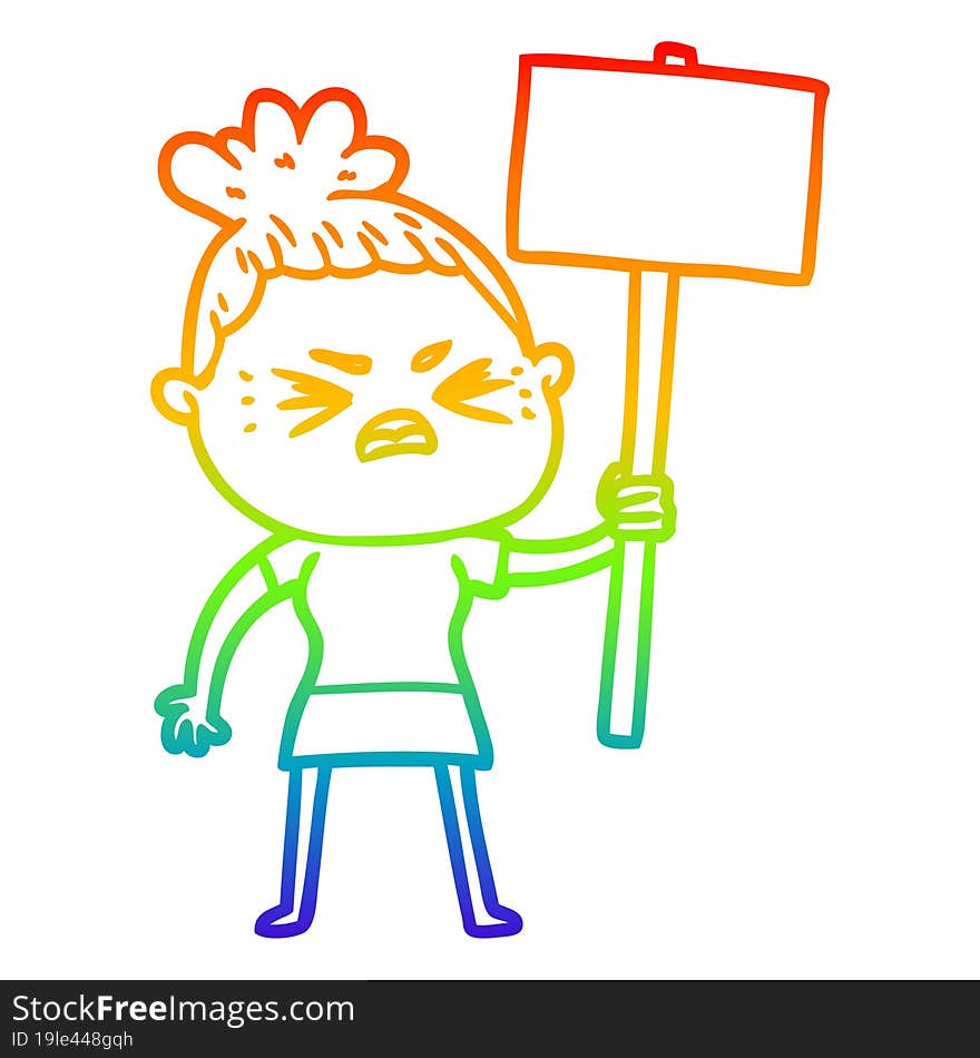 rainbow gradient line drawing of a cartoon angry woman