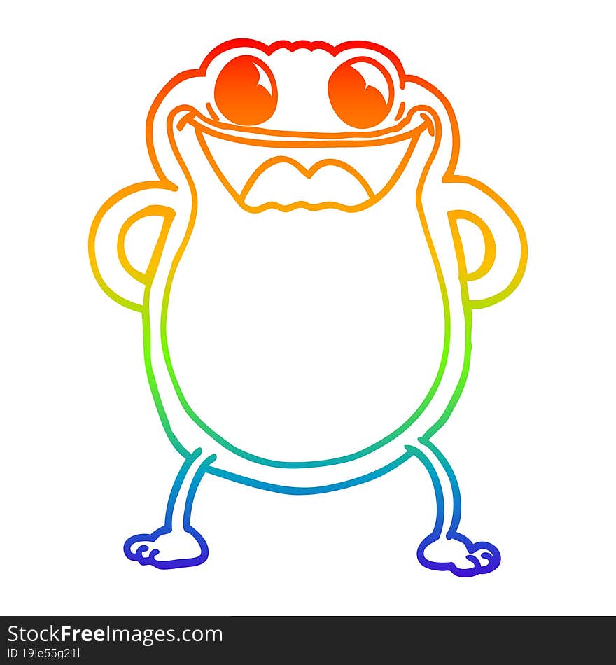 rainbow gradient line drawing of a cartoon frog