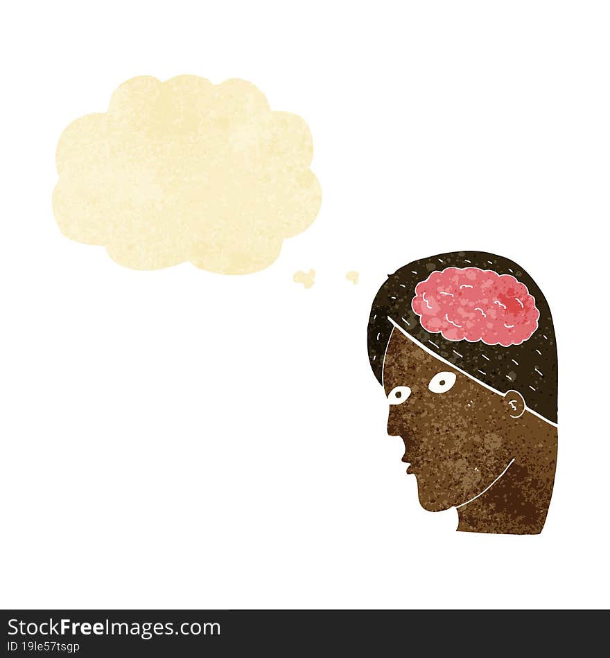 cartoon head with brain symbol with thought bubble