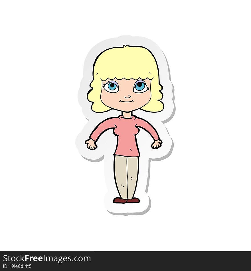 Sticker Of A Cartoon Woman Shrugging Shoulders