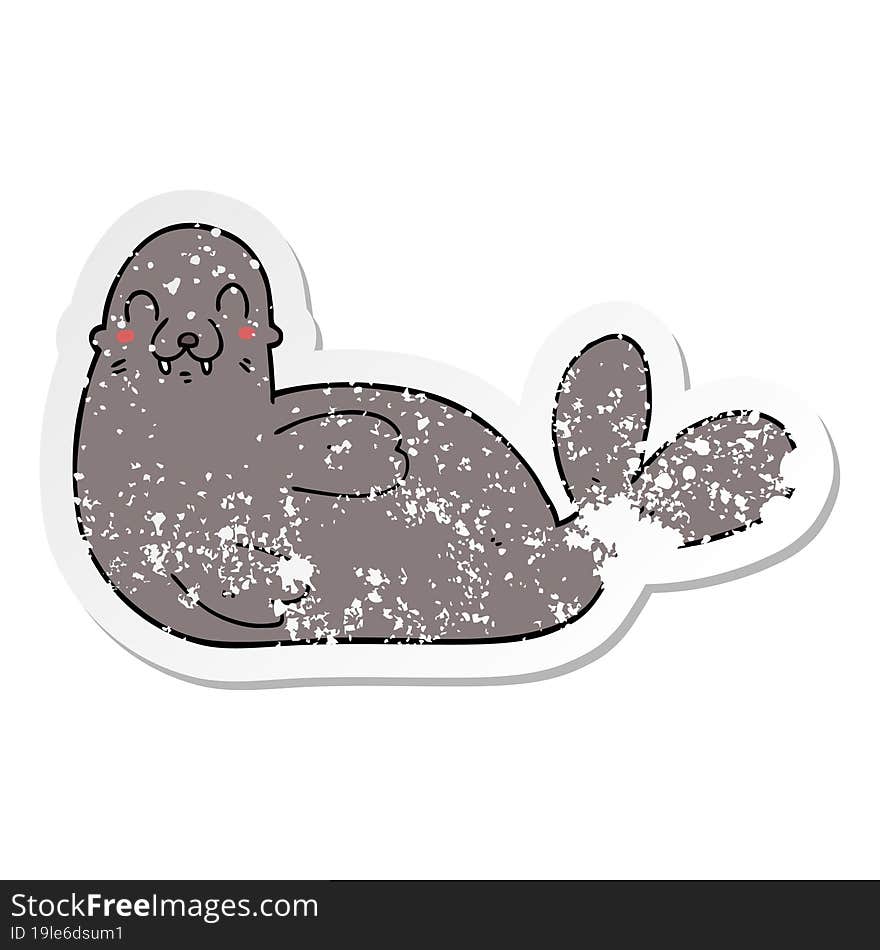 distressed sticker of a cartoon seal