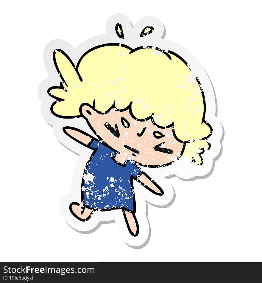 distressed sticker cartoon illustration of a cute kawaii girl. distressed sticker cartoon illustration of a cute kawaii girl