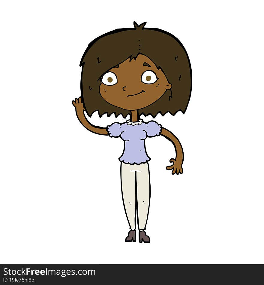 cartoon woman waving