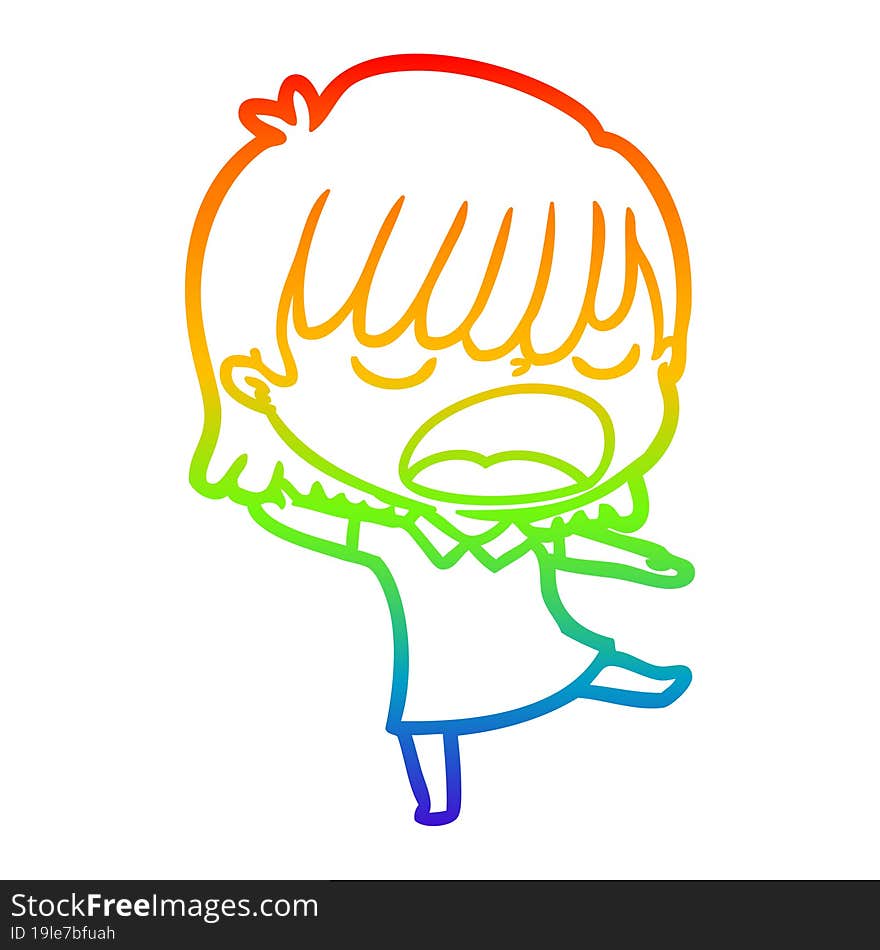 rainbow gradient line drawing cartoon woman talking loudly