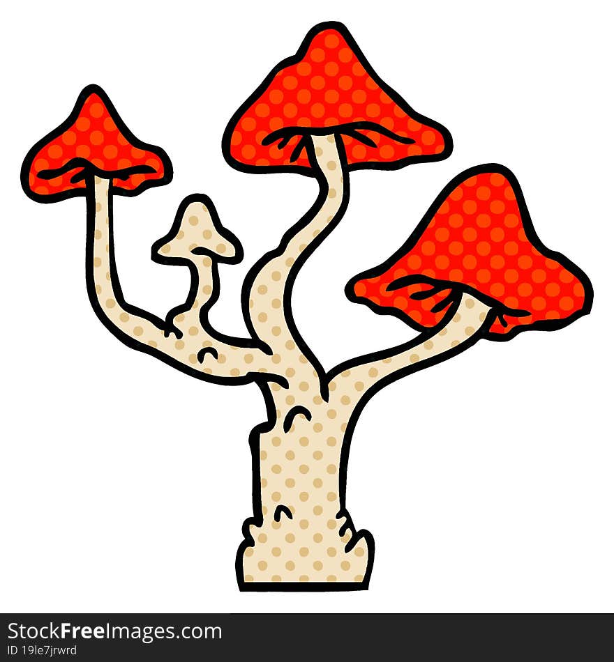 Cartoon Doodle Of Growing Mushrooms