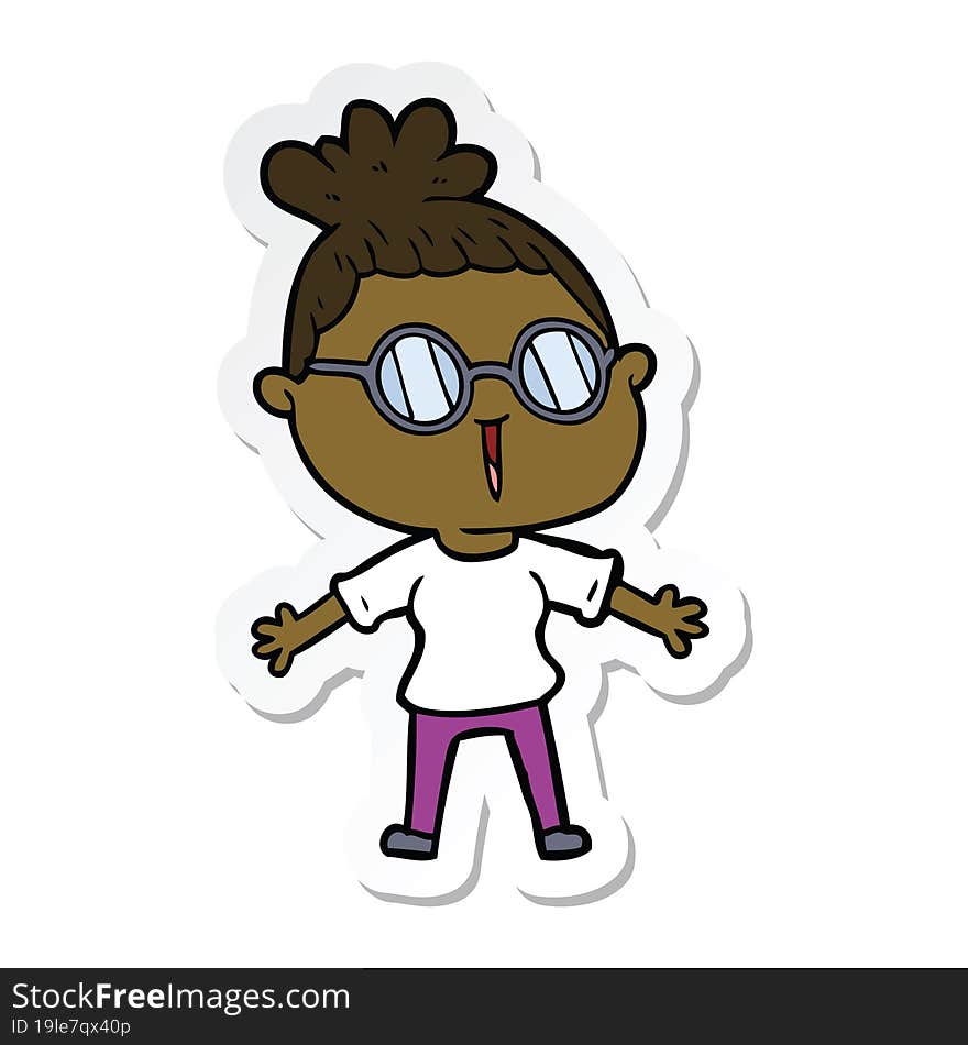 sticker of a cartoon woman wearing spectacles