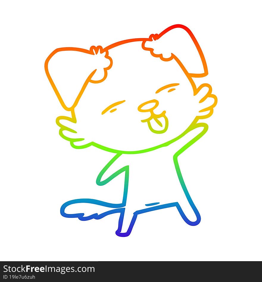 rainbow gradient line drawing cartoon dog sticking out tongue