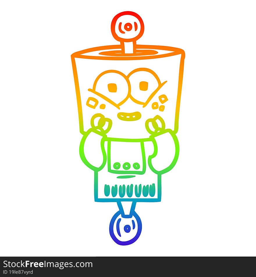 rainbow gradient line drawing of a happy cartoon robot