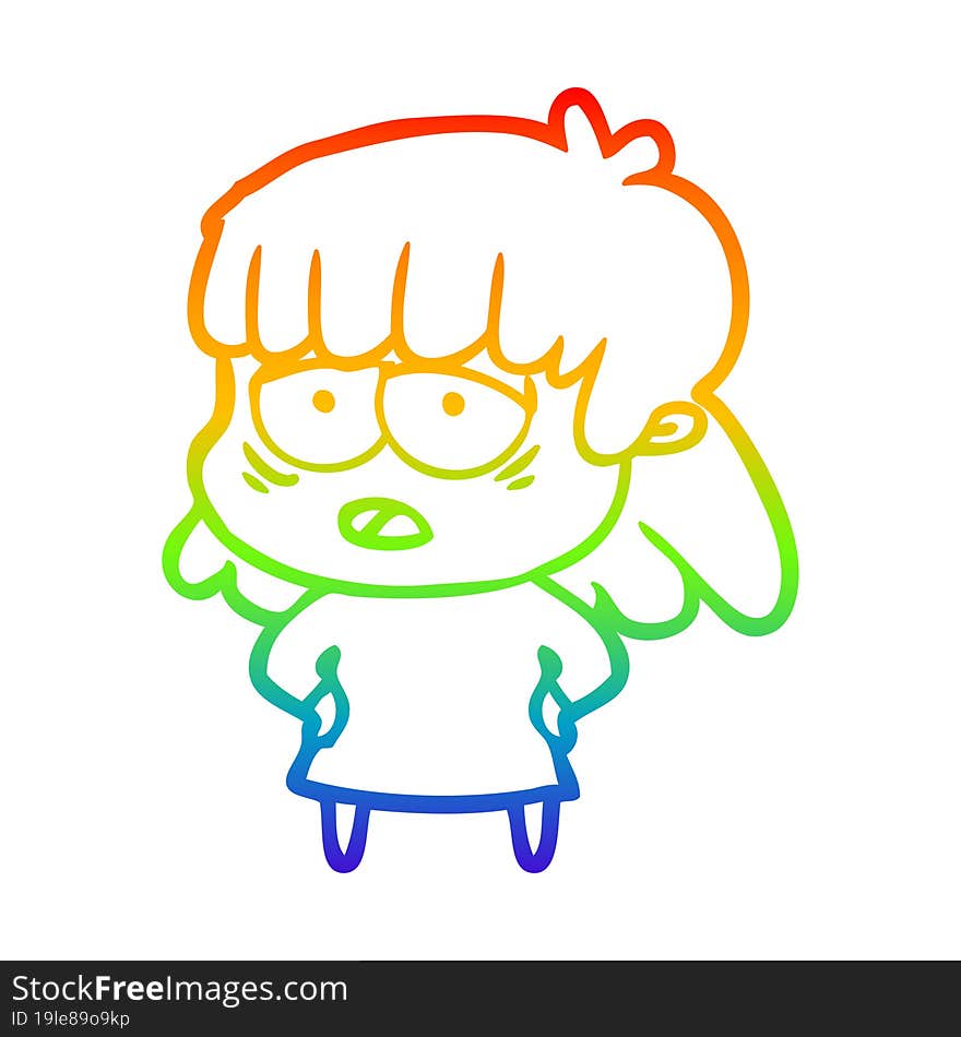 rainbow gradient line drawing cartoon tired woman