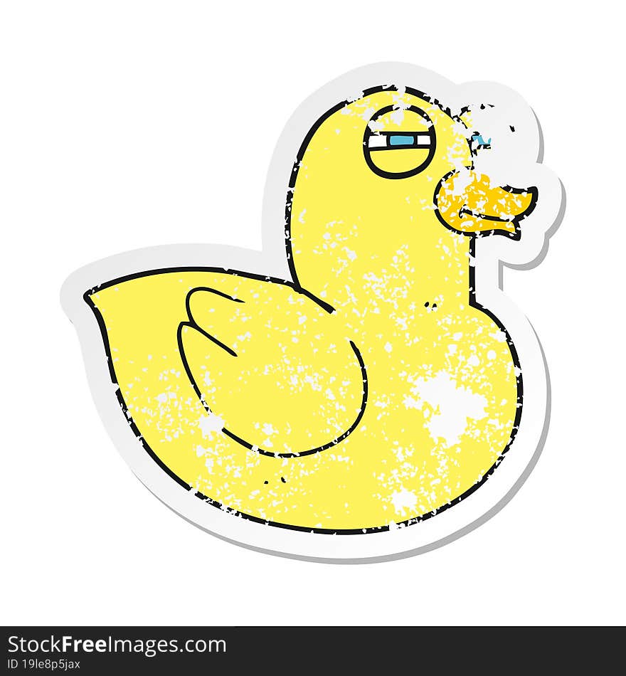 retro distressed sticker of a cartoon funny rubber duck