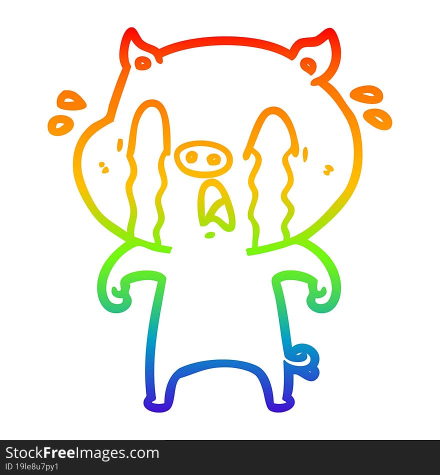 Rainbow Gradient Line Drawing Crying Pig Cartoon