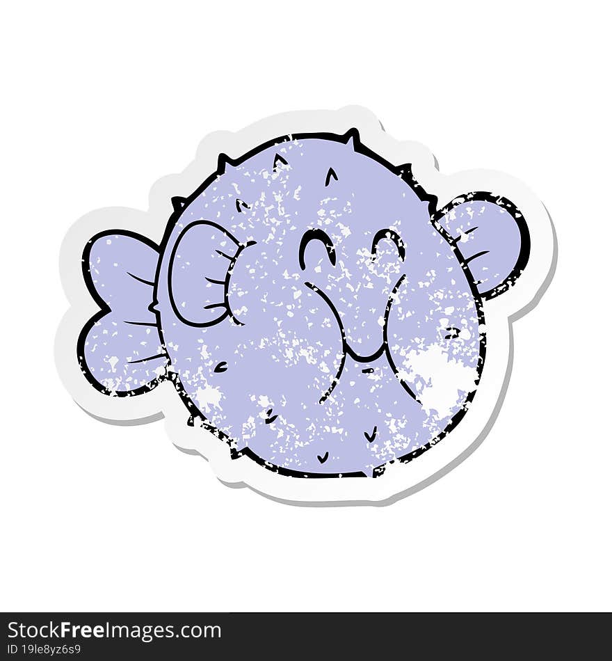 Distressed Sticker Of A Cartoon Puffer Fish