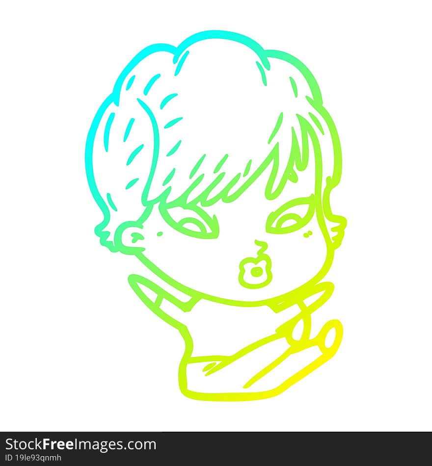 cold gradient line drawing of a cartoon woman