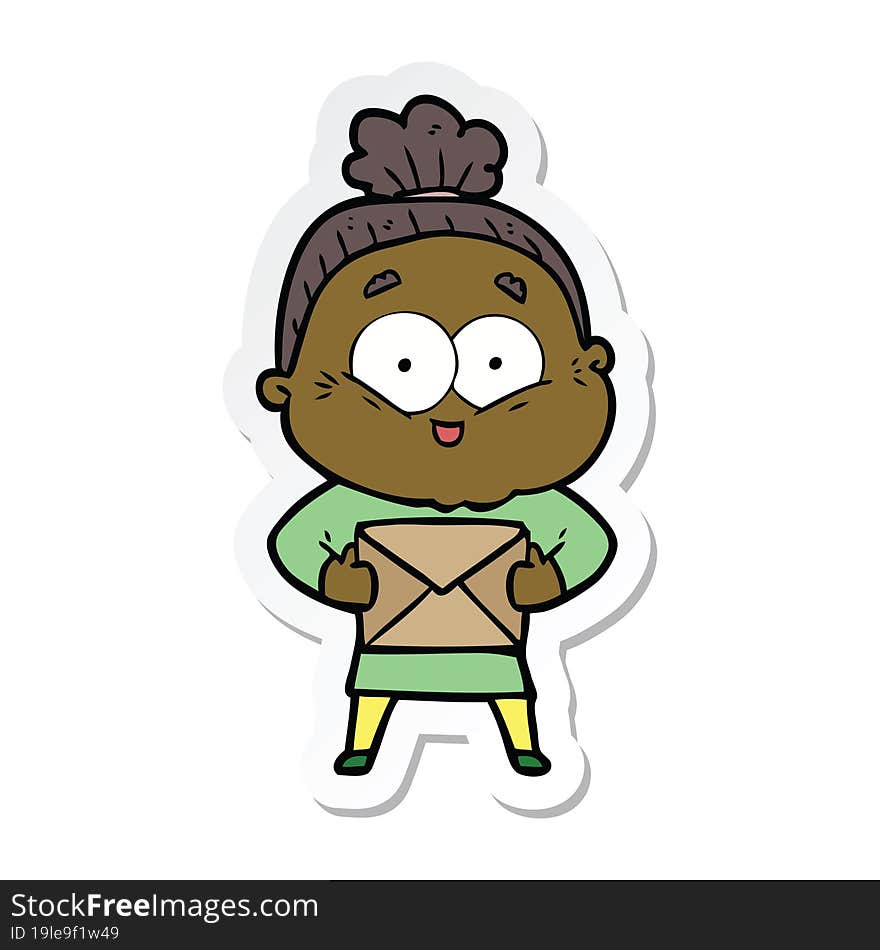 sticker of a cartoon happy old woman