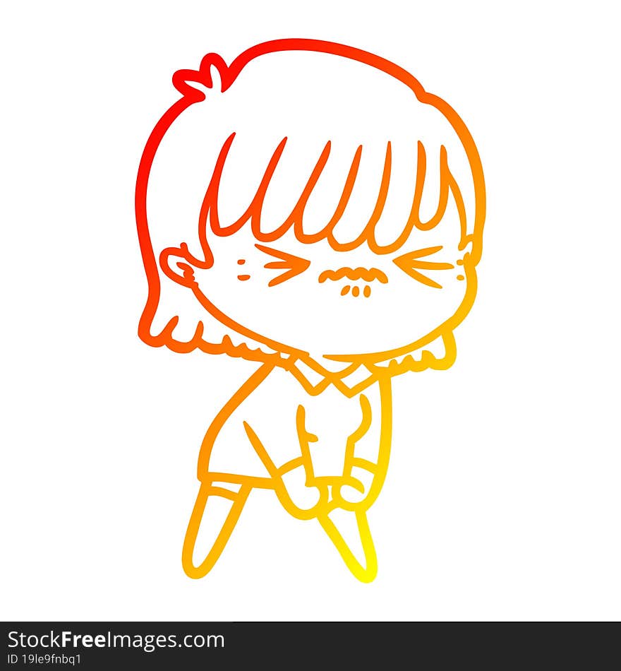 warm gradient line drawing annoyed cartoon girl