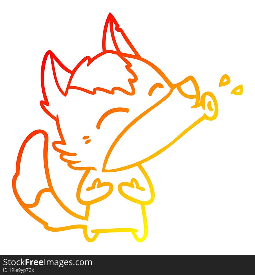 warm gradient line drawing howling wolf cartoon