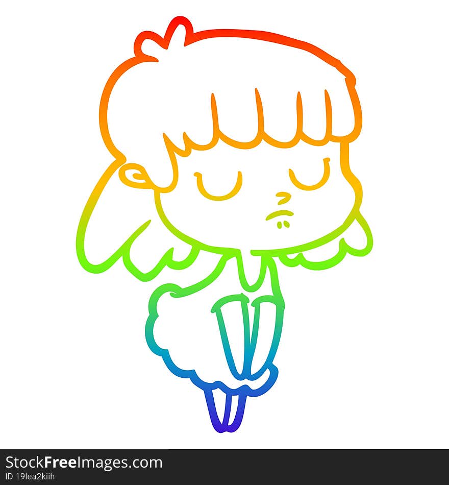 rainbow gradient line drawing cartoon indifferent woman