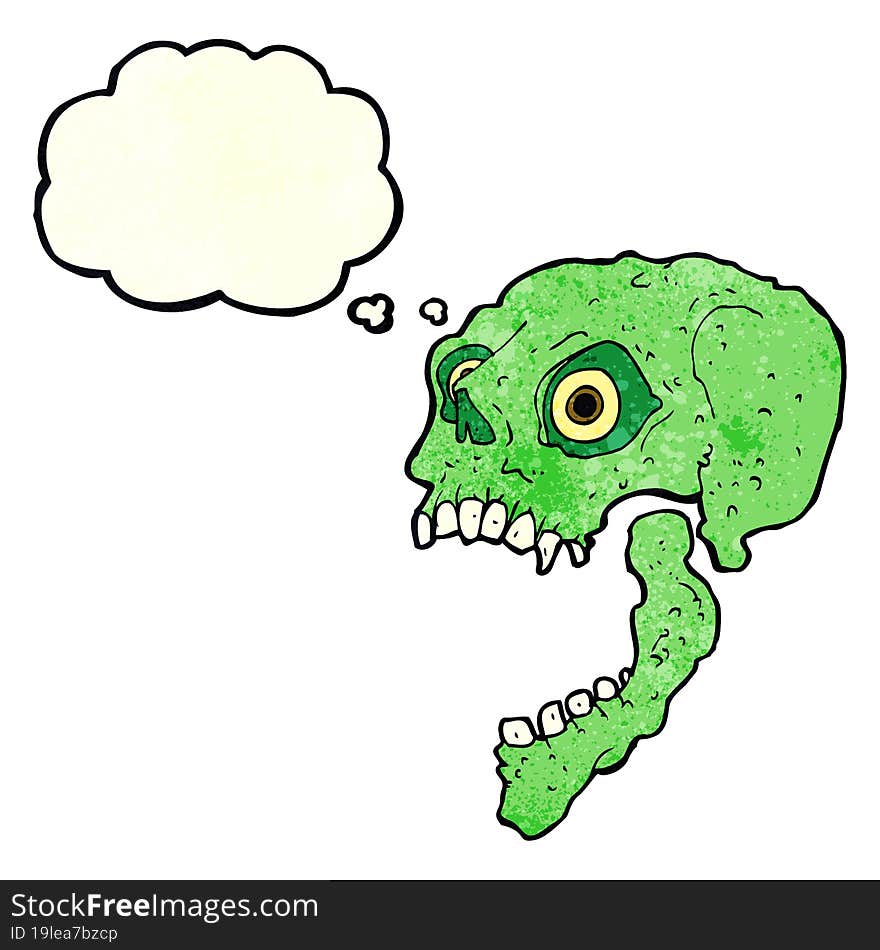 cartoon scary skull with thought bubble