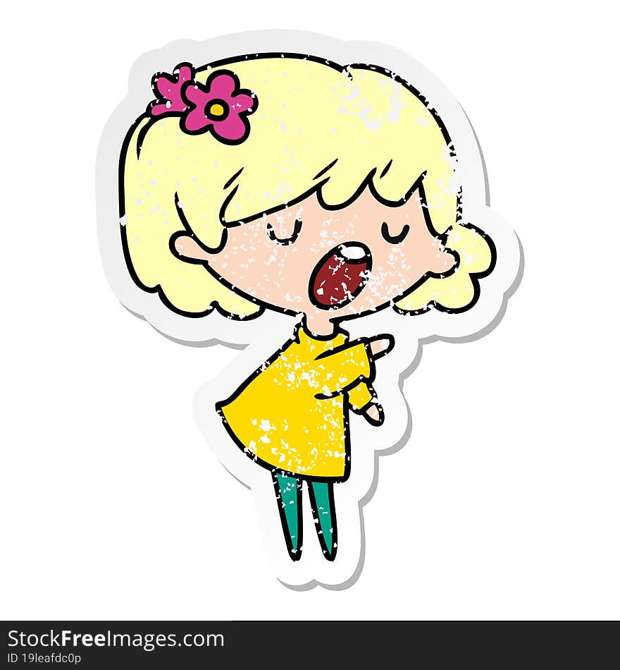 distressed sticker cartoon of a cute kawaii girl