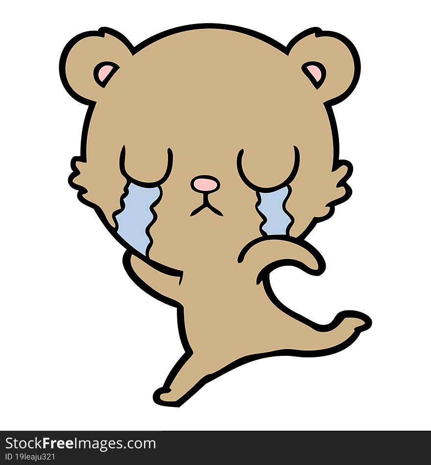 crying cartoon bear running away. crying cartoon bear running away