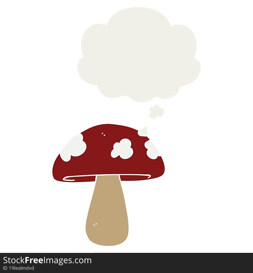 cartoon mushroom and thought bubble in retro style