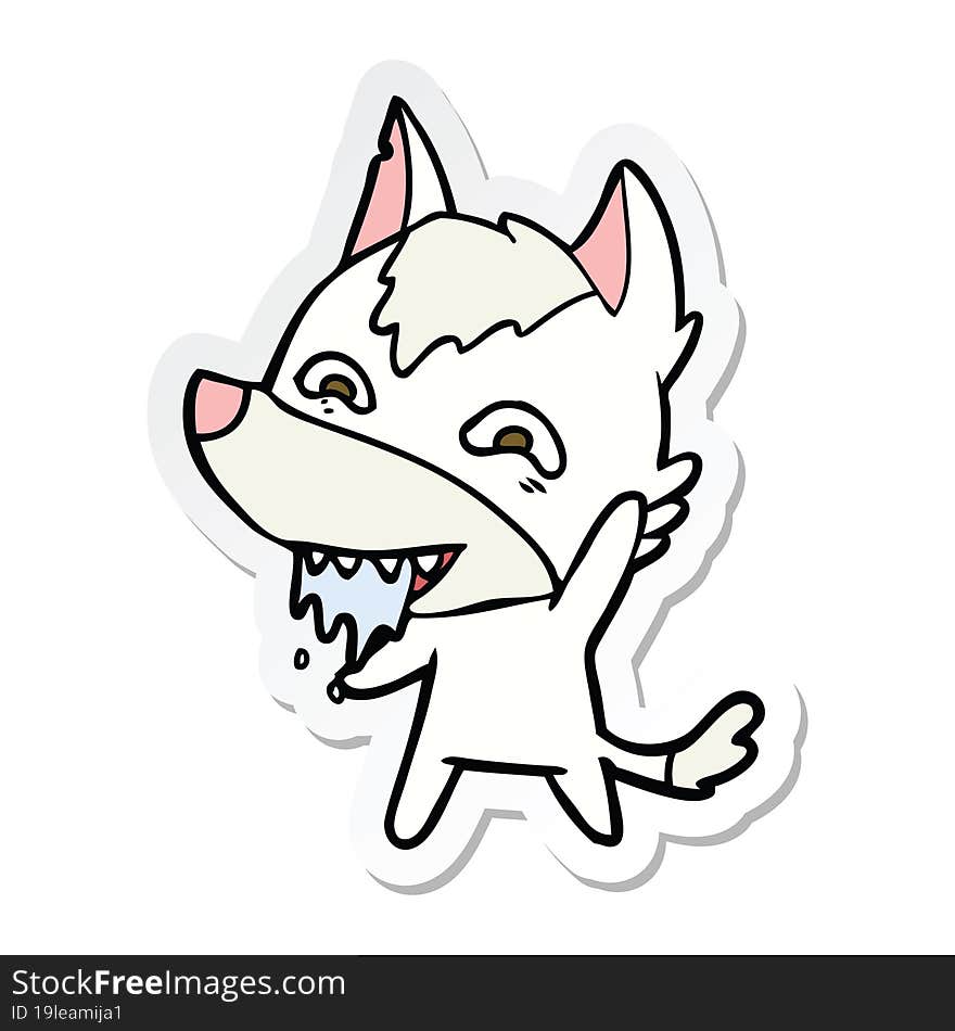 sticker of a cartoon hungry wolf