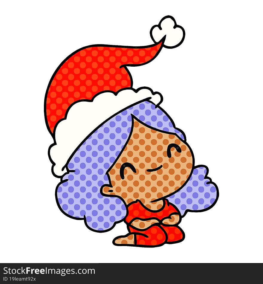 hand drawn christmas cartoon of kawaii girl