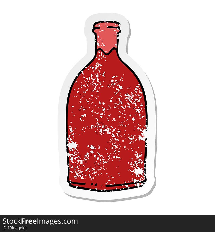 Distressed Sticker Of A Quirky Hand Drawn Cartoon Red Wine Bottle