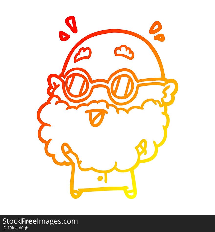 warm gradient line drawing of a cute surprised old man