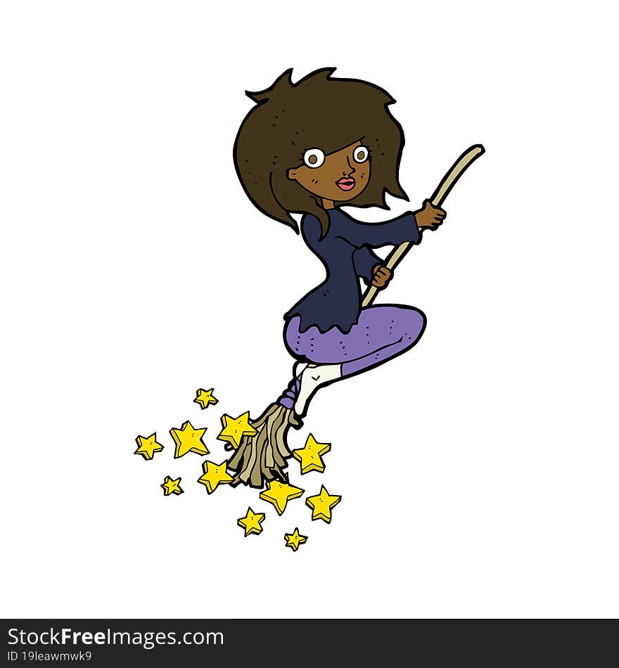 cartoon witch riding broomstick