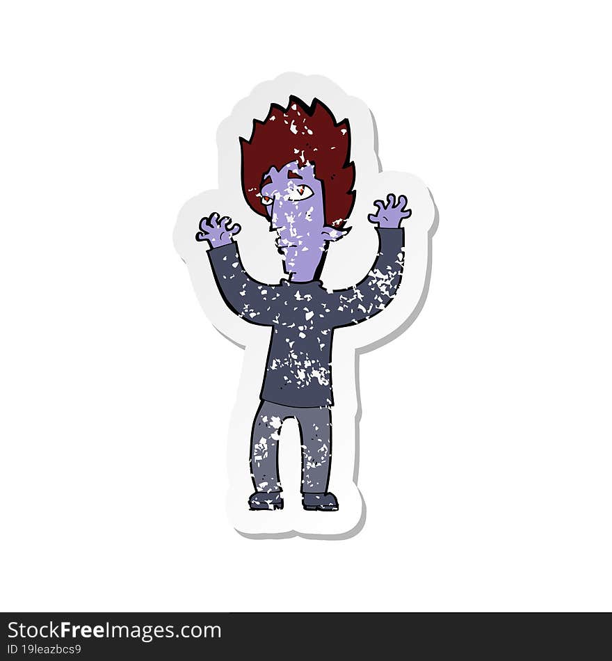 Retro Distressed Sticker Of A Cartoon Vampire Giving Up