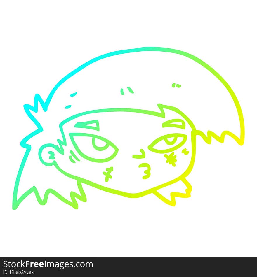 cold gradient line drawing of a cartoon scratched up face